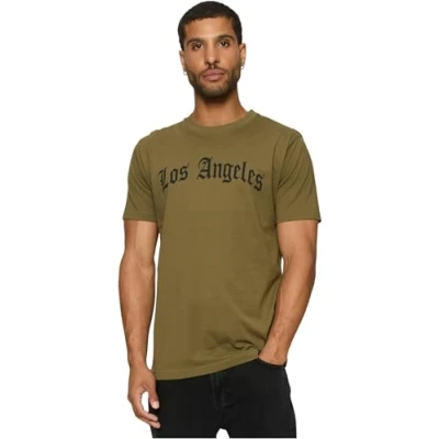 Afbeelding van Mister TEE LOS Angeles Wording Tshirt print, Heren, Maat: Small, Olive