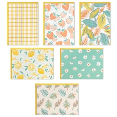Afbeelding van Hallmark Blanco kaartenassortiment, 24 kaarten met enveloppen (citrus, groen, gingham, aardbeien) voor Pasen, Moederdag, elke gelegenheid