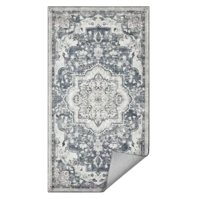 Afbeelding van SONGMICS HOME Vloerkleed 80 x 150 cm Woonkamertapijt Antisliptapijt Traditioneel Vintage Stijl Woonkamer Keuken Hal Eetkamer Machinewasbaar Duifgrijs TAR037G01