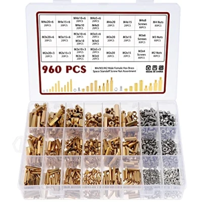 Afbeelding van Knpwer 960 stuks standoff messing zeskantige spacer schroeven afstandhouders noeren, M2 M3 M4 schroefdraadzuil PCB moederbord assortiment kit (960, M2, M3, M4)