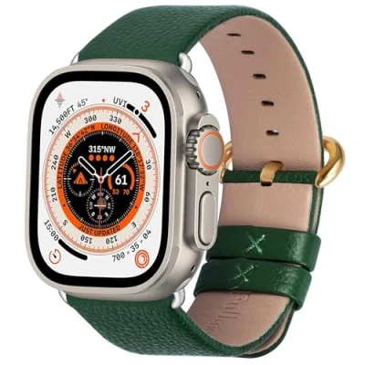 Afbeelding van Fullmosa Compatibel met Apple Watch Band 42mm 44mm 45mm 49mm in 15 kleuren voor iWatch Serie Ultra/SE/SE2/8/7/6/5/4/3/2/1, Donkergroen+gouden gesp 42mm/44mm/45mm/49mm