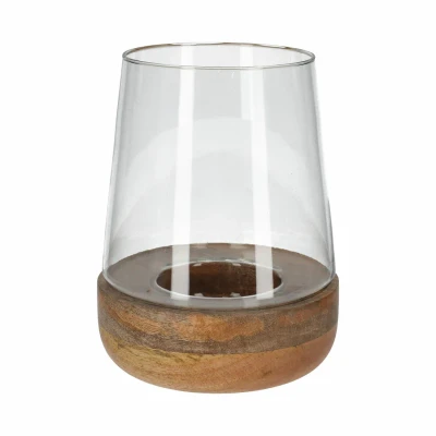 Afbeelding van JENS Living Windlicht bram Mangohout / Glas 18,5 x 25,5 cm Bruin