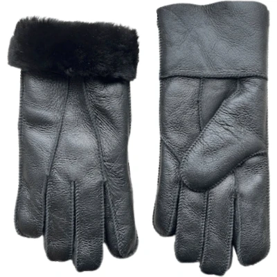 Afbeelding van Lammy handschoenen dames Leren handschoen winter Wol Winddicht en waterafstotend Zwart Maat XL