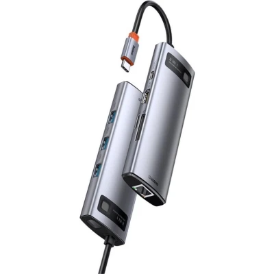 Afbeelding van Baseus USB C 8 in 1 hub, 3xUSB 3.0, HDMI, 100W PD, kaartlezer en netwerk.