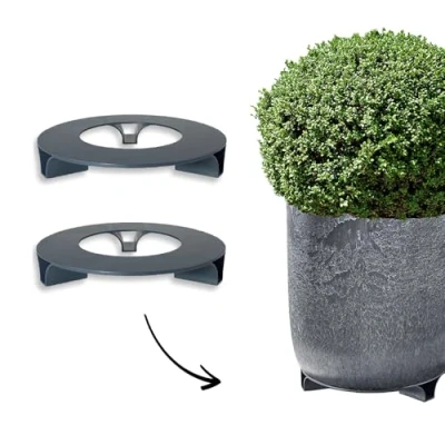 Afbeelding van terraced® Set van 2 bloempotonderzetters, kleur: antraciet, rond, diameter 27 cm, onderzetter bloempot, gerecycled materiaal, Made in Germany