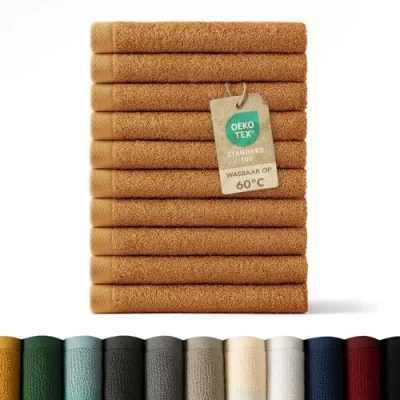 Afbeelding van Blumtal handdoekenset 12 washandjes 30x30 zacht en absorberend, 100% katoen, Oeko Tex 100 gecertificeerd, Pumpkin Spice