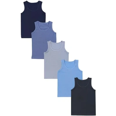 Afbeelding van TupTam Kinderen Jongens Onderhemd Mouwloos Tank Top 5 Pack, Donkerblauw Antraciet Indigo Blauw Grijs, 152 158