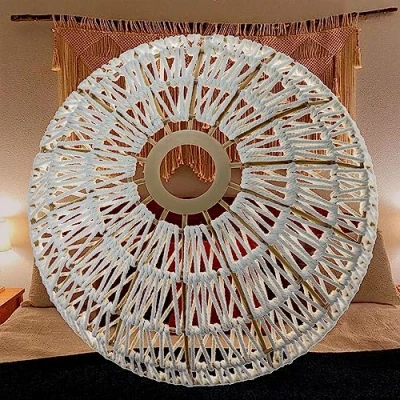 Afbeelding van hanglamp gevlochten lampenkap boho mand plafond rotan vintage rond design plafondlamp