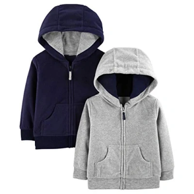 Afbeelding van Simple Joys by Carter&#039;s Fleece hoodie voor babyjongens met volledige rits, set van 2, grijs/marineblauw, 3 6 maanden