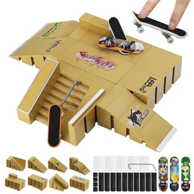 Afbeelding van ideallife vingerboard hellingset, mini skatepark kit voor kinderen, 3 complete boards en helling skate trucks, kinderspeelgoed jongens meisjes
