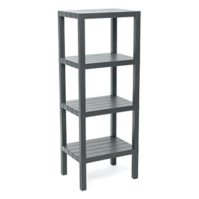 Afbeelding van Tatay Lombok Rechthoekig rek, 4 etages, van polypropyleen, BPA vrij, houtlook, antislip voeten, max. 10 kg per plank, eenvoudige montage, afmetingen 38 x 29 100 cm, grijs