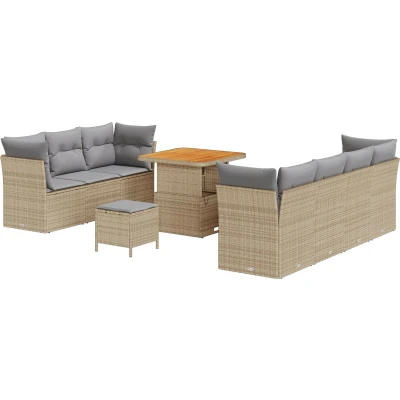 Afbeelding van vidaXL 10 delige tuinbankset met kussens in beige poly rattan en acacia