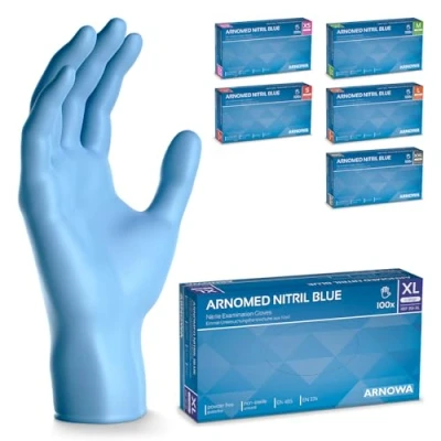 Afbeelding van ARNOMED wegwerphandschoenen blauw XL, nitril handschoenen 500 stuks (5 dozen), poedervrij &amp; latexvrije handschoenen, wegwerphandschoen in XS XXL, wegwerp handschoen