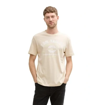 Afbeelding van TOM Tailor LOGO TEE Tshirt print, Heren, Maat: XL, Light cashew beige