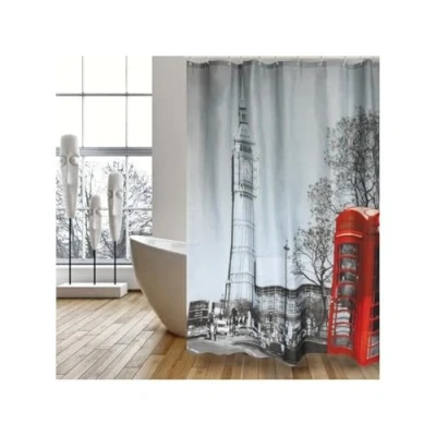 Afbeelding van MSV Anti schimmel douchegordijn antibacterieel, wasbaar, waterdicht, inclusief 12 douchegordijnringen polyester, 180 x 200 cm