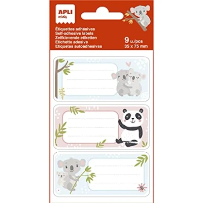 Afbeelding van APLI Kids 19016 schoollabels Koala, ideaal voor het identificeren van boeken en voorwerpen, 3 verschillende designs, 9 etiketten