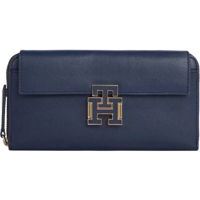 Afbeelding van Tommy Hilfiger Pushlock leather large za portemonnee dames space blue
