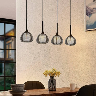 Afbeelding van Lucande hanglamp 4 lichts ijzer, glas, aluminium E14 zwart, wit