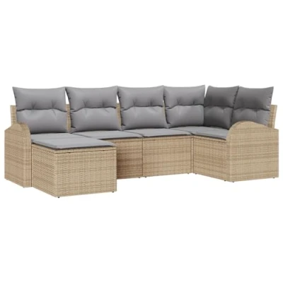 Afbeelding van vidaXL 6 delige Tuin Sofa Set met Kussens Beige Poly Rattan