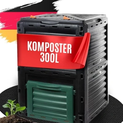 Afbeelding van 2friends Premium compostbak voor in de tuin, 300 liter, stevig kunststof, klapdeksel, 81 x 80 cm (h b d), thermocomposter tuin/keukenafval, 100% gerecycled, EU, model Marx