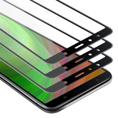Afbeelding van Cadorabo 3x Screenprotector geschikt voor Samsung Galaxy A7 2018 Volledig scherm pantserfolie Beschermfolie in TRANSPARANT met ZWART Getemperd (Tempered) Display beschermend glas 9H hardheid 3D Touch