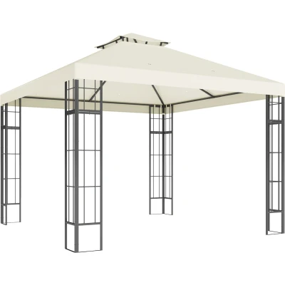 Afbeelding van Outsunny Pavillon mit Doppeldach, ca. 3x3 m Wasserabweisend Stabil Winterfest Gartenpavillon, UV beständig Garten aus Metall, für Garten, Terrasse, Cremeweiß