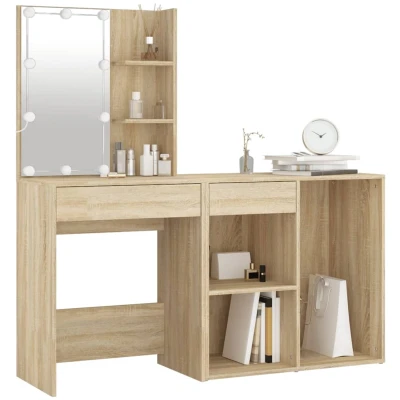 Afbeelding van Kaptafel Met Kastje En Led&#039;s Bewerkt Hout Sonoma Eikenkleurig