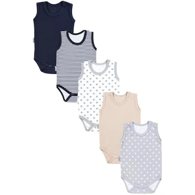Afbeelding van TupTam Baby Jongens Rompertjes Zonder Mouwen 5 Pack, Donkerblauwe strepen sterren wit grijs beige, 86