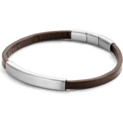 Afbeelding van Frank 1967 7FB 0435 Armband leder/staal donkerbruin 21 cm
