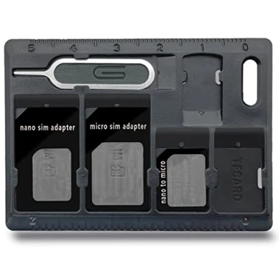 Afbeelding van CKANDAY Simkaarthouder met tray opener pins, kaartenopslaggereedschapsset voor standaard micro nano SD geheugenkaarten, 3 kaartadapters en 1 uitwerppins, zwart