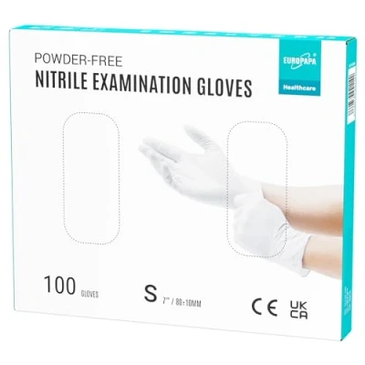 Afbeelding van EUROPAPA® 100 x nitrilhandschoenen, wit, box, wegwerphandschoenen, onderzoekshandschoenen, nitril handschoenen, poedervrij, zonder latex, niet steriel, latexvrij, wegwerphandschoenen (S, Wit)
