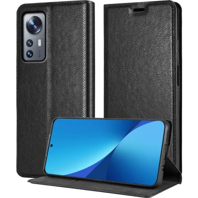 Afbeelding van Cadorabo Hoesje geschikt voor Xiaomi 12 / 12X in ZWARTE NACHT Beschermhoes Case magnetische sluiting Cover