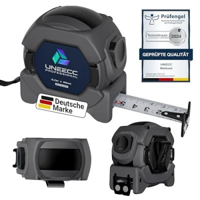 Afbeelding van UNEECC Premium meetlint, 5 m, Auto Lock, automatische bandvergrendeling, meetlint magneethaak, extreem robuust, rolband, extra brede band