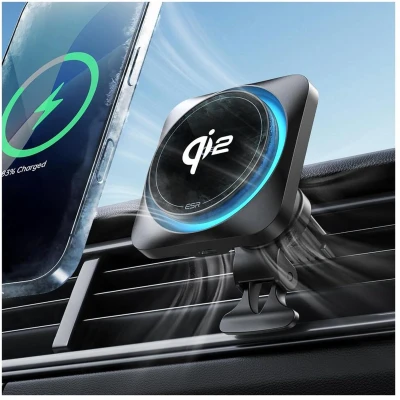 Afbeelding van ESR HaloLock CryoBoost MagSafe Car Mount Wireless Charger, Smartphonehouder, Zwart