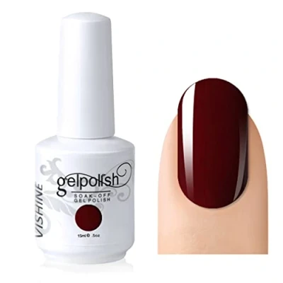 Afbeelding van Vishine Nagellak, semi permanent, soak off, UV, LED, nail art, manicure, donkerrood (1577)