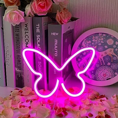 Afbeelding van Neon vlinderverlichting, neonverlichting, werkt op batterijen of USB, geschikt voor slaapkamer, cadeau Halloween kerstwanddecoratie