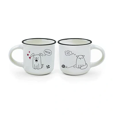 Afbeelding van LEGAMI Hond &amp; kat koffiekopjes, botporselein, meerkleurig, 5,5 cm, 2, 1 stuk (1 stuk)