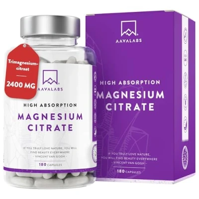 Afbeelding van AAVALABS Magnesium Hoge Dosering Capsules 2231mg Tri Citraat Poeder waarvan 357mg Elementair per Dagelijkse Dosis 180 Veganistisch &amp; Puur met Biologische Beschikbaarheid
