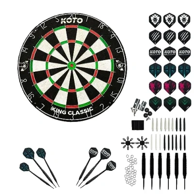 Afbeelding van KOTO King Classic Academy Set, starterSet, hoogwaardig dartbord, inclusief 2 complete dartSets: barrels, shafts, flights