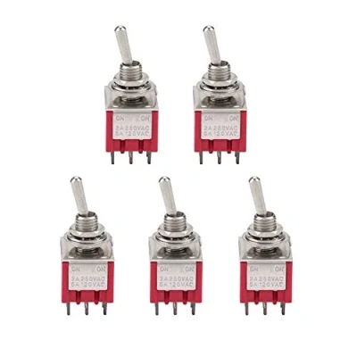 Afbeelding van 5 stks Tuimelschakelaar, 2A/250 V AC 5A/120 Aan op 2 Positie Omschakeling Tuimelschakelaar 3pdt 9 Pin Knop Hoofd Diameter 6mm