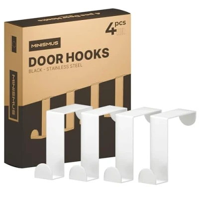 Afbeelding van Minismus Deurhaak RVS Set 4 Stuks Wit Sterke Ophanghaak voor Deur Boorvrij en Krasbestendig