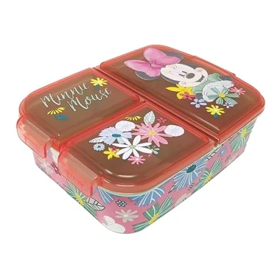 Afbeelding van Theonoi Kinderlunchbox, lunchbox, sandwichbox, lunchbox voor kinderen met vakken, broodtrommel onderverdeling kleuterschool, kinderbroodtrommel van kunststof, BPA vrij, Minnie Mouse