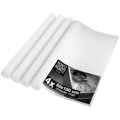 Afbeelding van Moritz &amp; 4 x transparante lademat 50 cm breed antislipmat schuifladen 150 als inlegmat keuken of kastfolie incl. 20 bordstickers