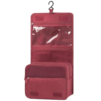 Afbeelding van AiQInu Toilettas om op te hangen, uniseks, opvouwbare toilettas, cosmeticatas, reisaccessoires met haak, voor dames en heren, donkerrood, mode