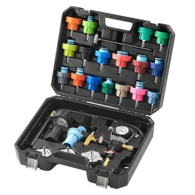 Afbeelding van VEVOR 28 delige koelvloeistof druktesterset afdrukapparaat, druktester, koelwatervulapparaat, koelontluchtingsapparaat, koelsysteemtester incl. thermometer, 17 metalen adapters en 3 testdoppen