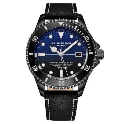 Afbeelding van Stührling Zwitsers Automatisch Depthmaster Heritage 883HB 42mm Duikhorloge Blauwe Wijzerplaat / Zwarte Kast Leren Band Waterbestendig tot 200m