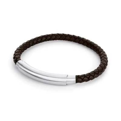 Afbeelding van Fynch Hatton leren armband met roestvrij staal in bruin FHJ 0097 B 88, Leer, Geen edelsteen