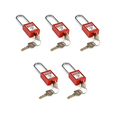 Afbeelding van QWORK® Lockout hangslot, 5 stuks hangsloten met 10 sleutels, rood, 38 mm