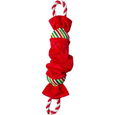 Afbeelding van Happy Pet Kerst Hondenspeeltje Pluche Flostouw 50 cm Rood Trekspelletjes en Knuffel voor Feestdagen