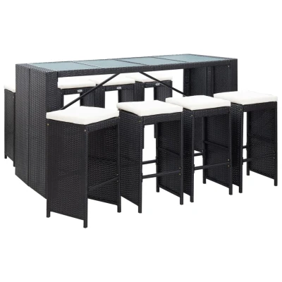 Afbeelding van 9 delige Tuinbarset poly rattan zwart
